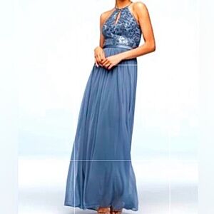 Size 22W Blue Grey Sequin Keyhole Prom Homecoming Pageant Formal Gown Dress NWT